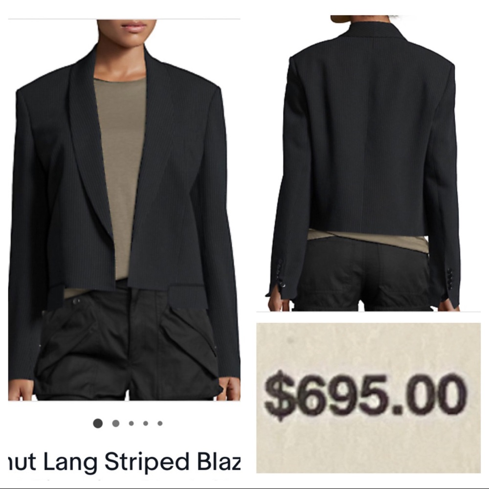 NWT! Helmut Lang Striped Blazer G05HW104 Pinstripe Black Shawl Collar